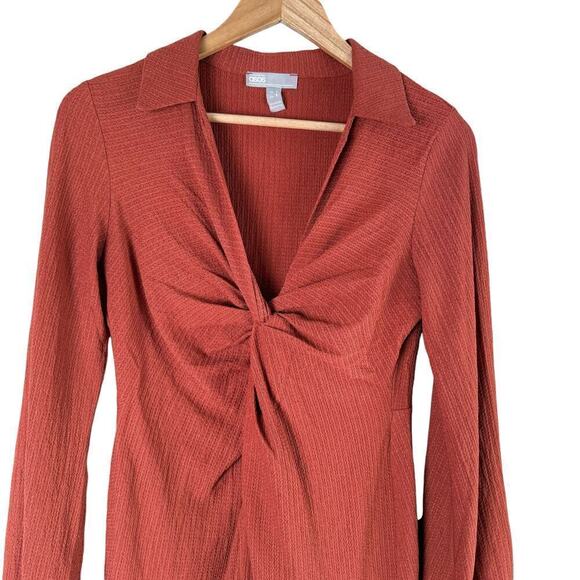 ASOS DESIGN V-Neck Twist Front Long Sleeve Midi Dress in Rust, Size 8 - Picture 2 of 10